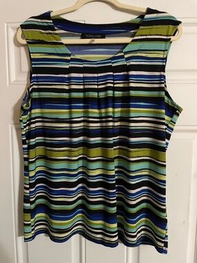 Black Label Striped Sleeveless Tank in Blue, Green & Black